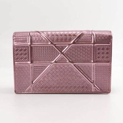 Dior Diorama Wallet on Chain Micro-cannage Pink Metallic Patent Leather Crossbody Bag