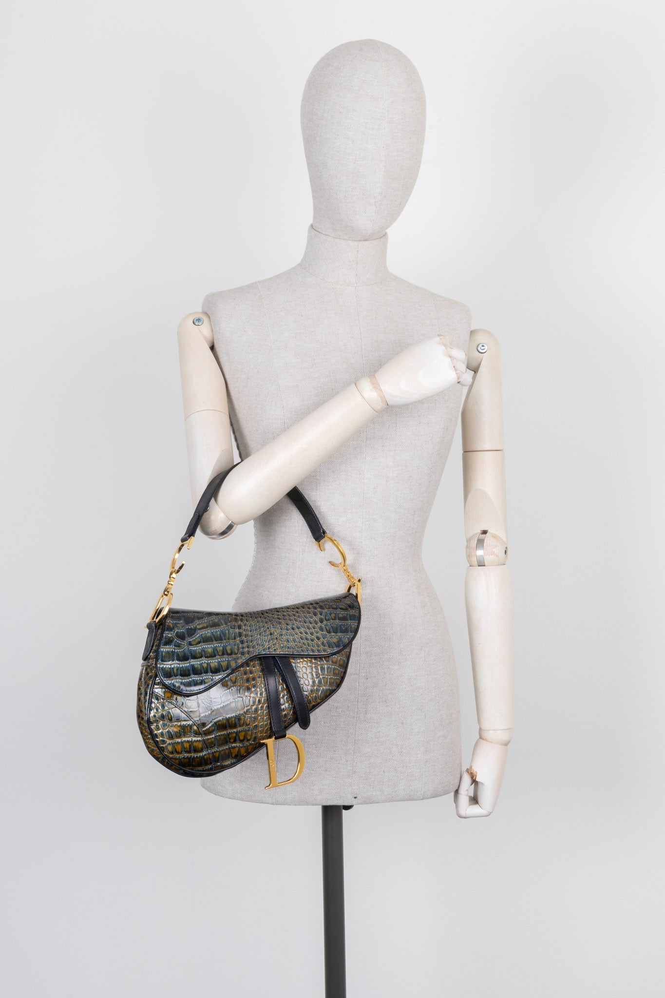 Christian Dior Saddle Bag Croc Embossed Emerald