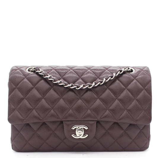 Chanel Burgundy Quilted Caviar Leather Classic Double Flap Bag