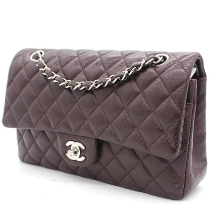 Chanel Burgundy Quilted Caviar Leather Classic Double Flap Bag