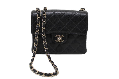 Chanel Black Quilted Caviar Leather Square Mini Classic Flap Bag