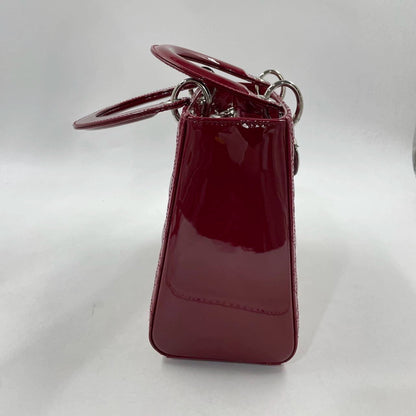 Lady Dior Medium Burgundy Patent Leather Handbag Silver Hardware