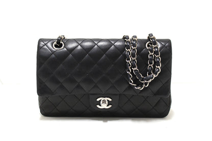 Chanel Black Lambskin Leather Medium Classic Flap Chain Bag