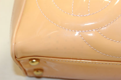 Chanel Beige Patent Leather Triple CC Logo Small Zippy Bag