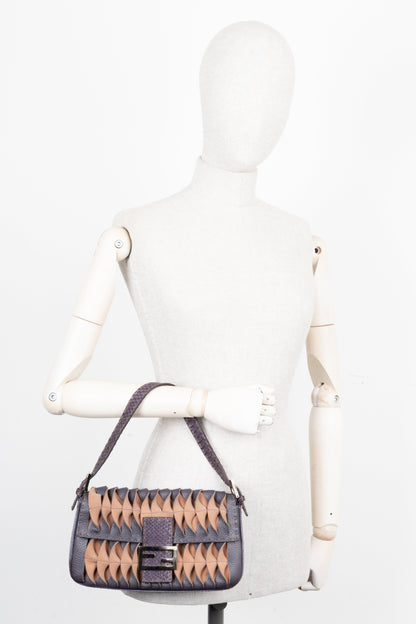 FENDI Selleria Baguette Bag Python Purple Pink