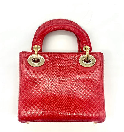 CHRISTIAN DIOR LADY DIOR MINI RED PYTHON BAG