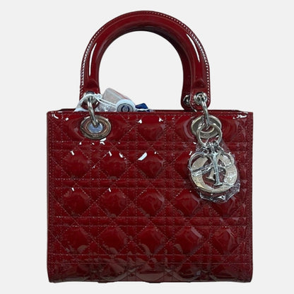Lady Dior 2017 Medium Burgundy Patent Leather Handbag Adjustable Strap