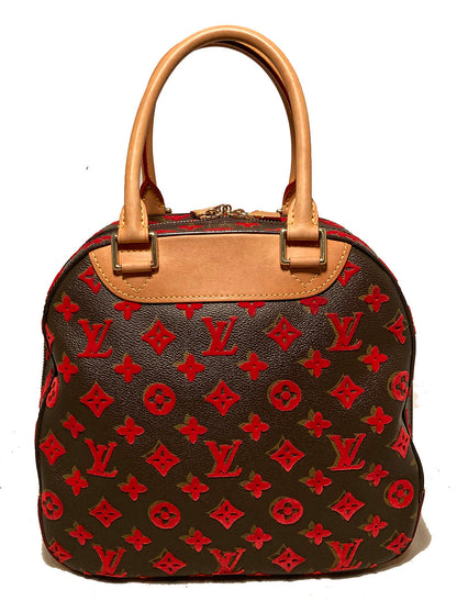 Limited Edition Louis Vuitton Rouge Monogram Tuffetage Deauville Cube Bag