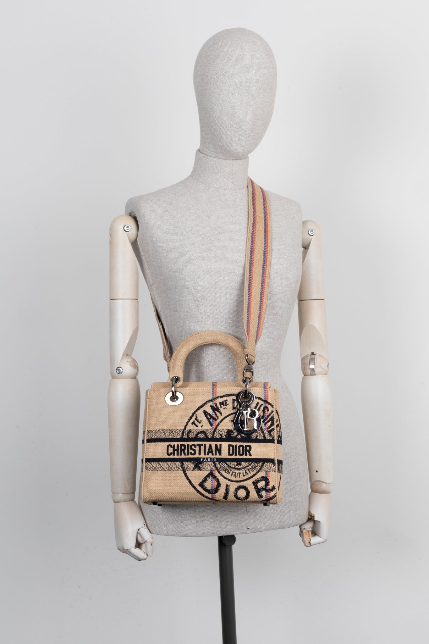 Christian Dior Lady D-Lite Medium Crossbody Bag Canvas Beige