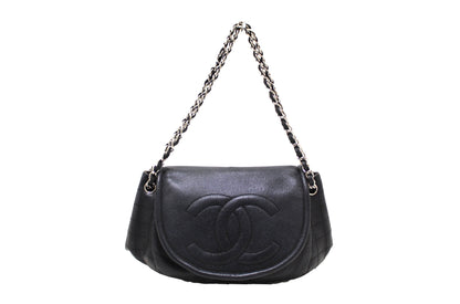 Chanel Black Caviar Leather Timeless Large Half Moon Flap Bag