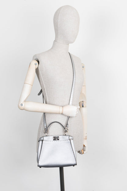 FENDI Peekaboo Bag Mini Leather Silver