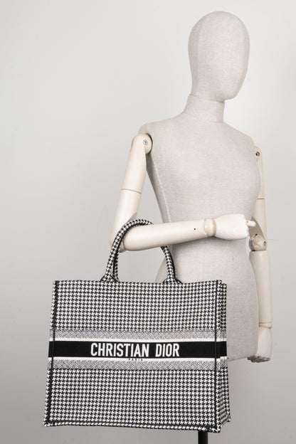 Christian Dior Houndstooth Large Book Tote Canvas Black White