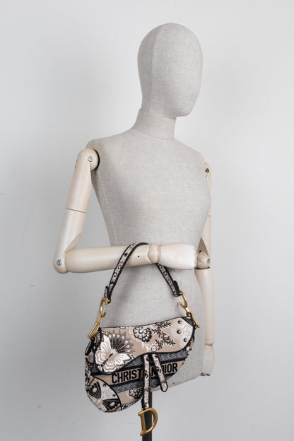 Christian Dior Saddle Bag Canvas Brown