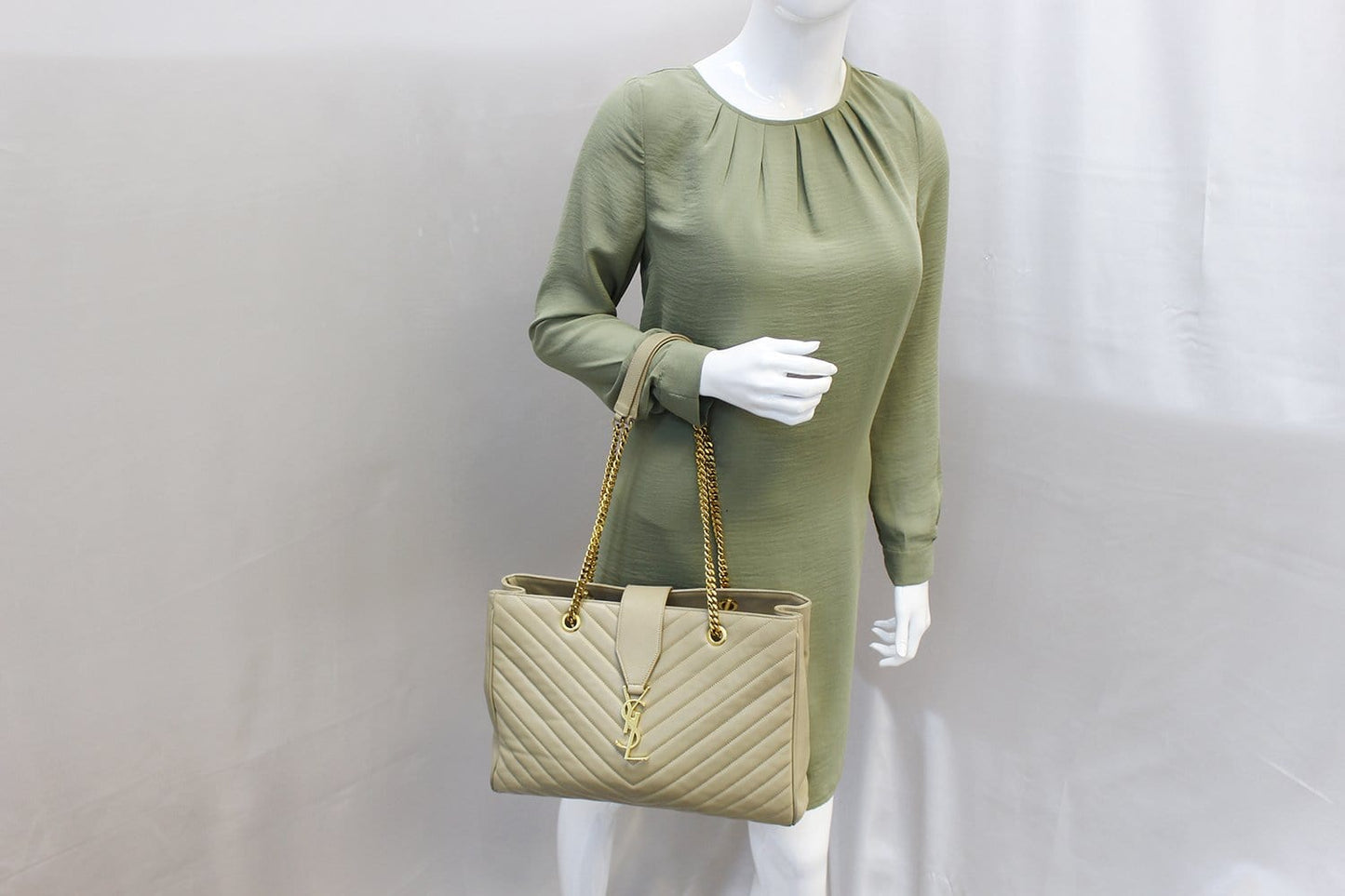 Saint Laurent Monogram Matelassé Beige Tote Bag