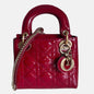 Lady Dior Mini Handbag Burgundy Red Patent Leather Gold-tone Chain Strap