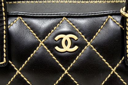 Chanel Black Calfskin Leather Contrast Stitch Surpique Bowler Bag