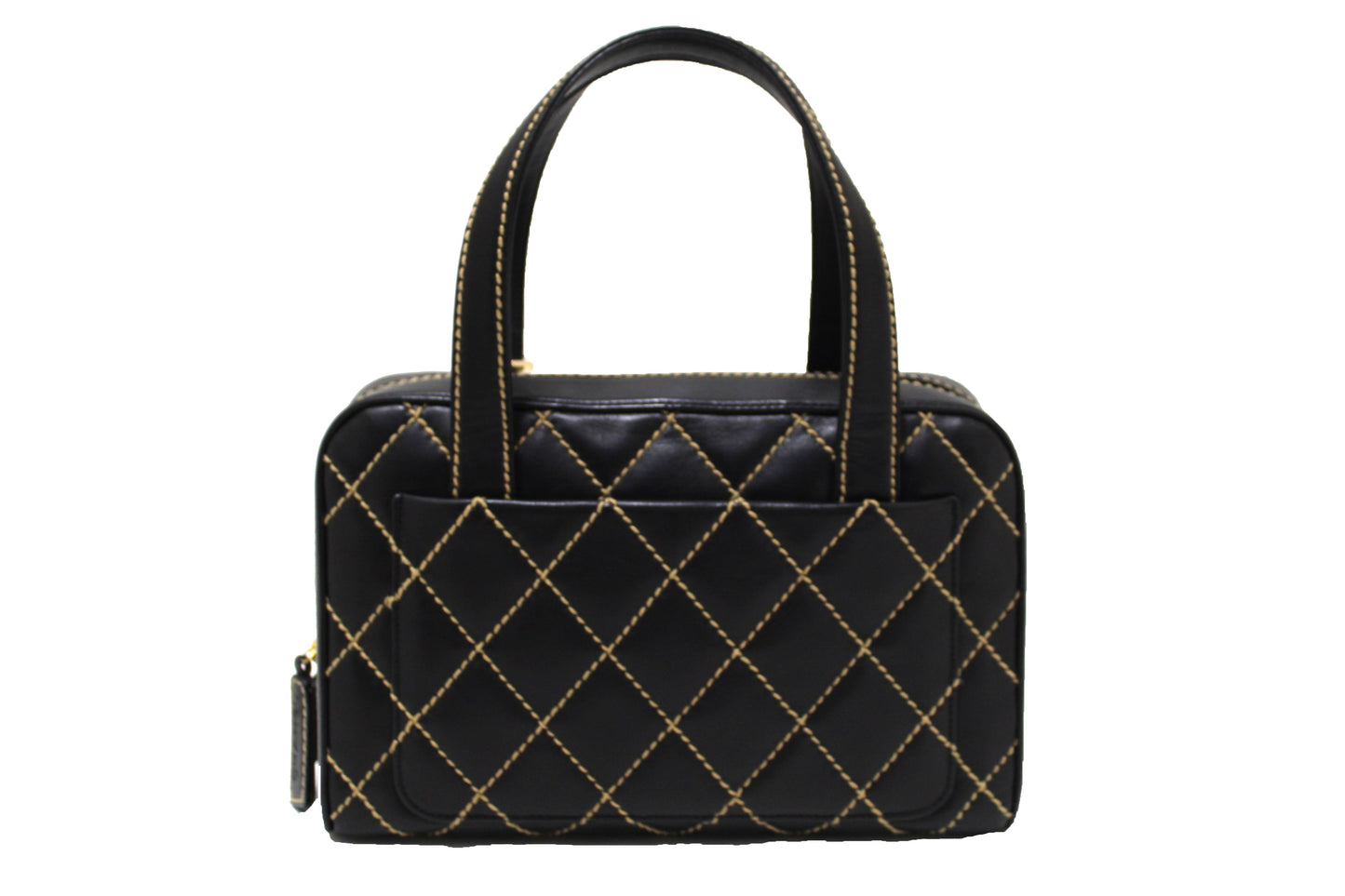 Chanel Black Calfskin Leather Contrast Stitch Surpique Bowler Bag