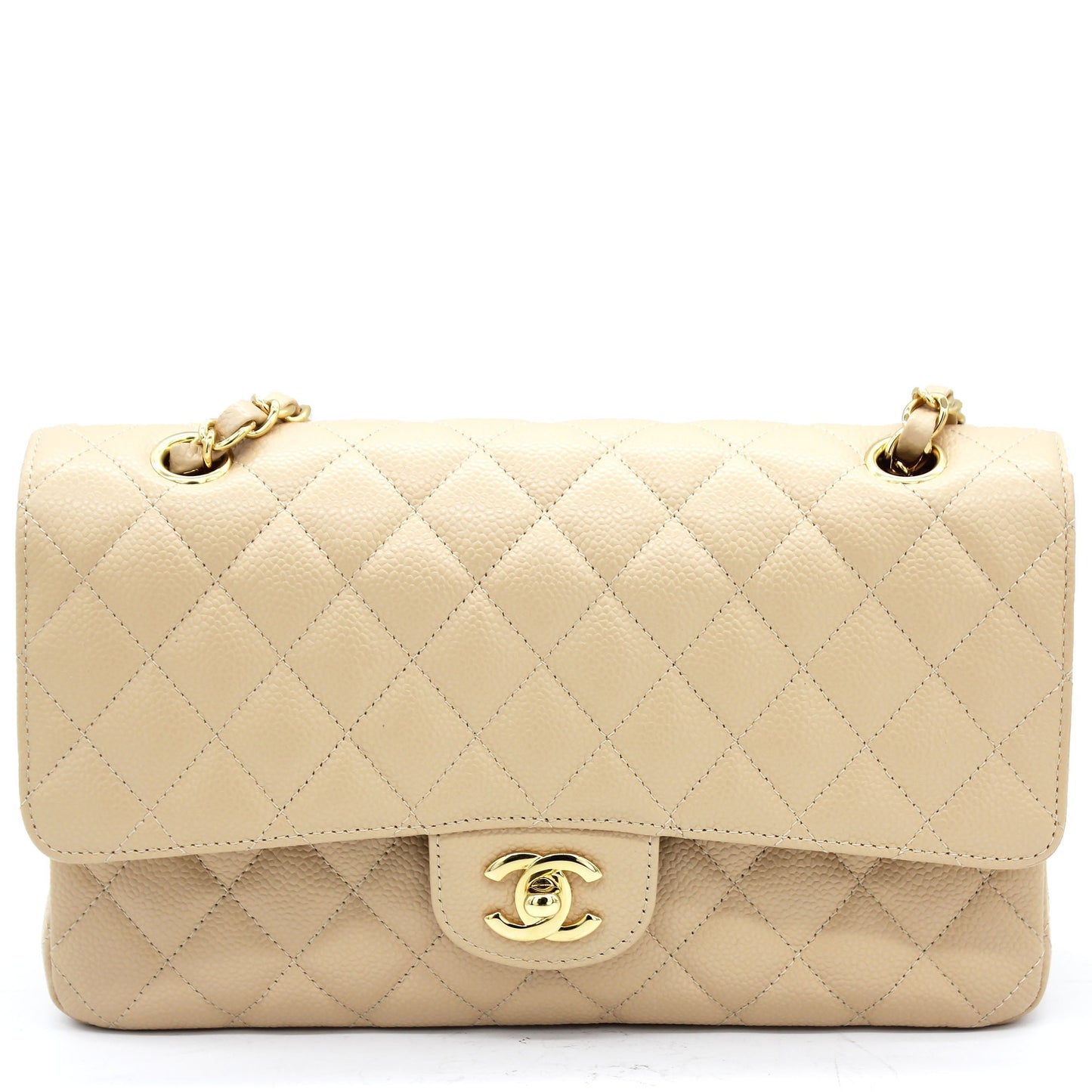 Chanel Flap Classic Quilted Caviar Leather Beige Shoulder Bag Style