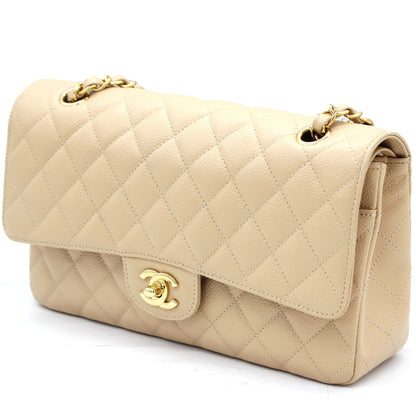 Chanel Flap Classic Quilted Caviar Leather Beige Shoulder Bag Style
