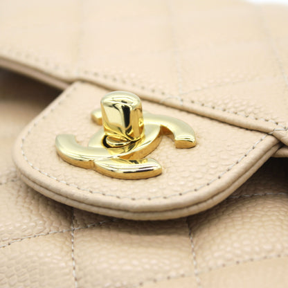 Chanel Flap Classic Quilted Caviar Leather Beige Shoulder Bag Style