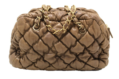 Chanel Beige Bubble Quilted Lambskin Leather Bowler Bag