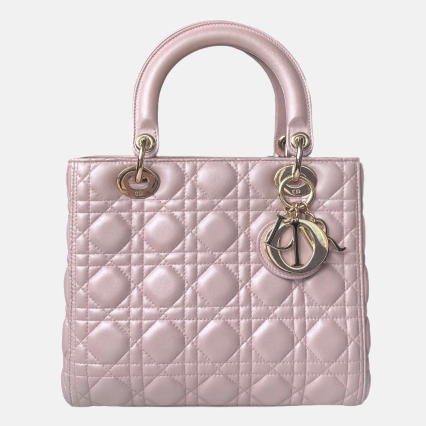Lady Dior Medium Handbag Pearlescent Pink Cannage Leather Gold Hardware