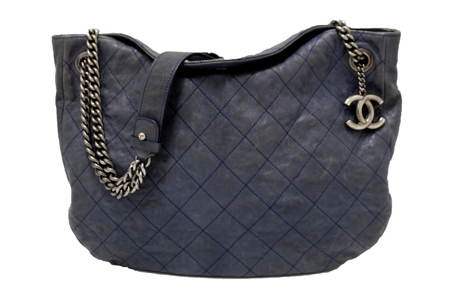 Chanel Blue Quilted Caviar Leather Hobo Shoulder Bag