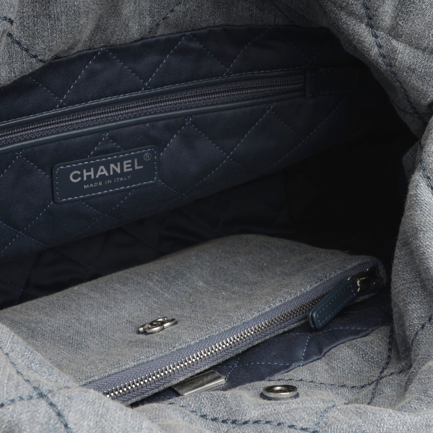 Chanel Quilted Silver Tote Bag