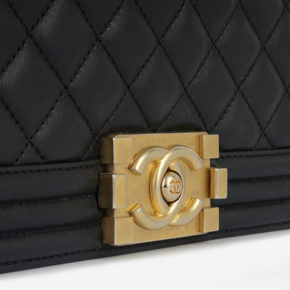 Chanel Boy Bag Lambskin Black Shoulder Bag Style 17