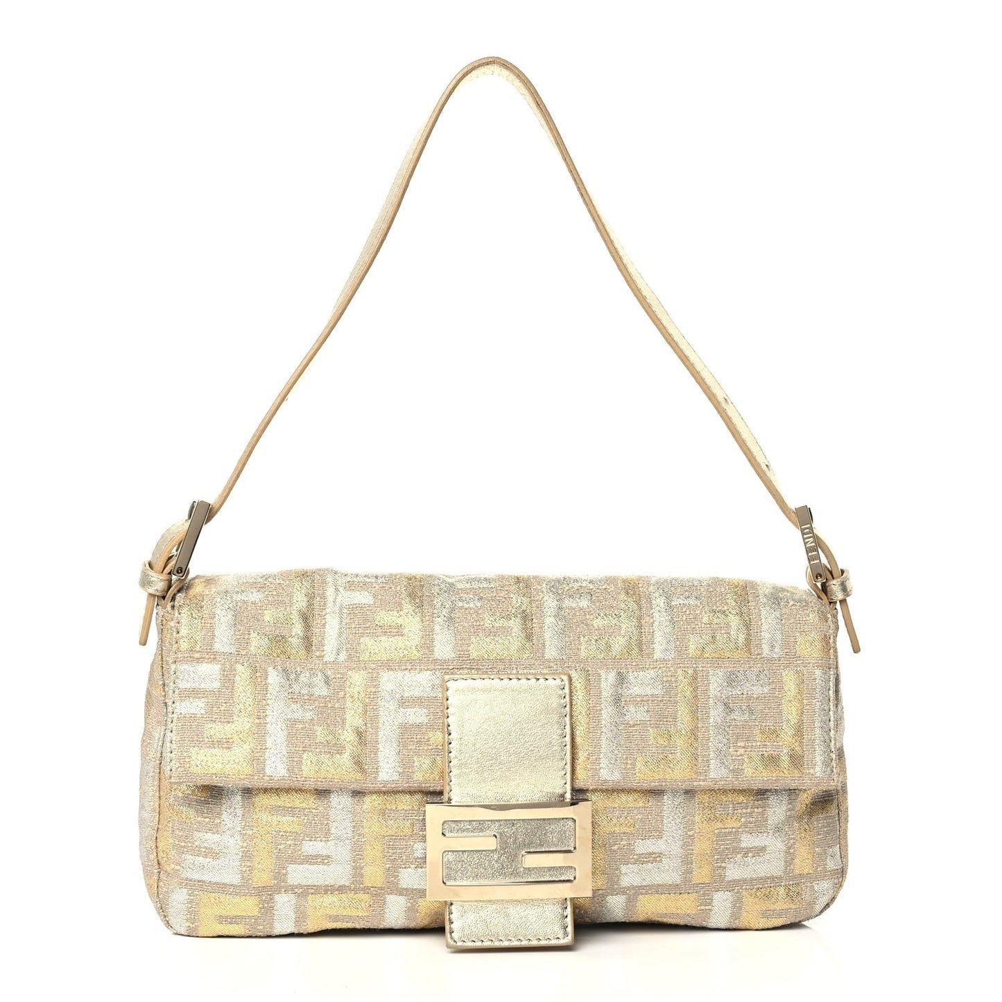 Fendi Metallic Lurex Zucca Baguette Gold Silver