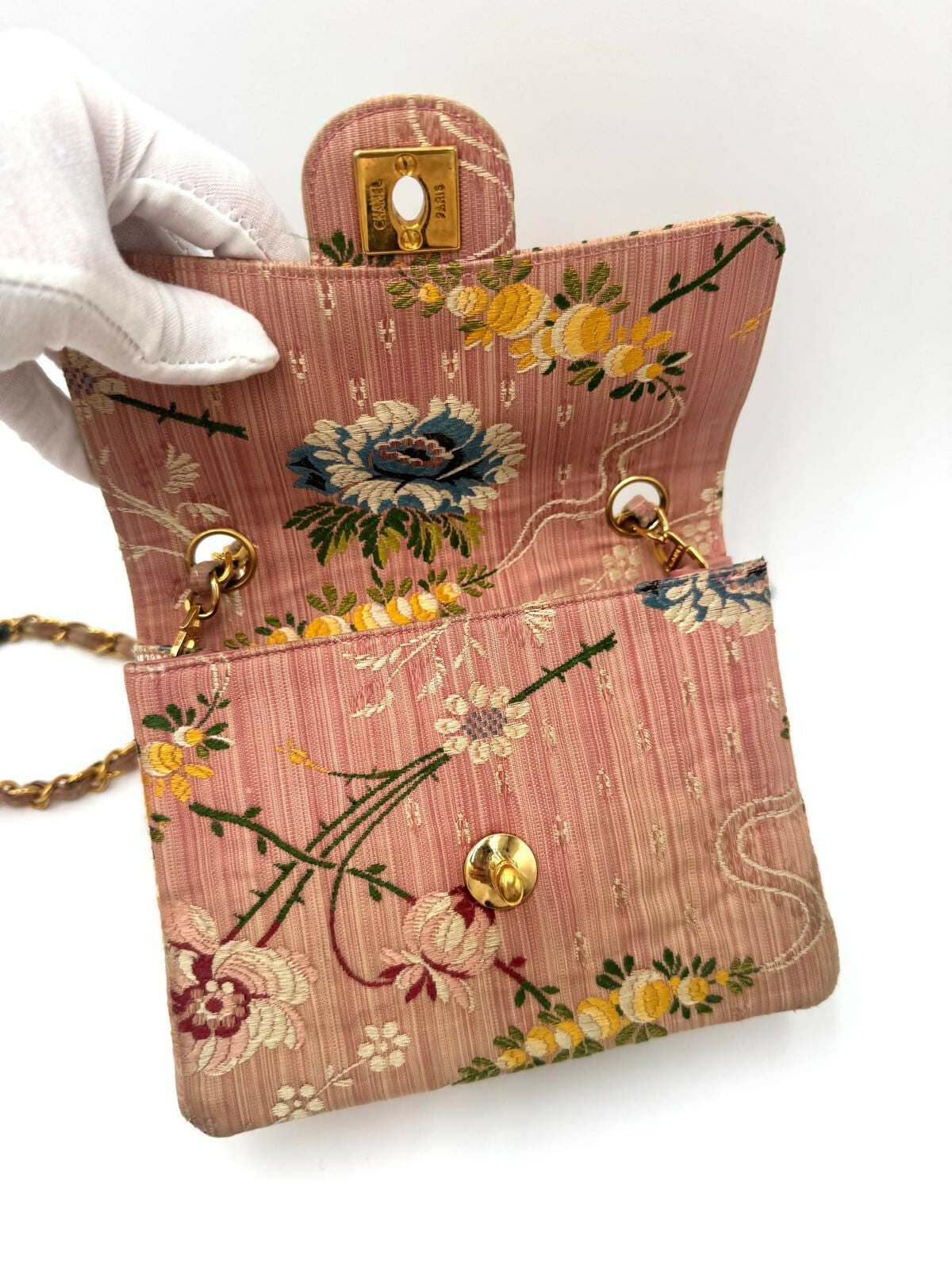 Chanel Pink Brocade Mini Square