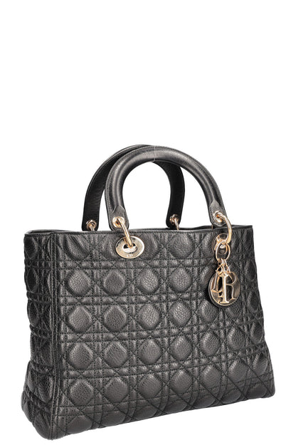 Christian Dior Lady Dior Bag Quilted Grained Calfskin Black