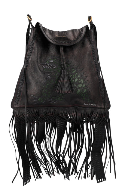 Christian Dior Niki De Saint Phalle Fringed Hobo Bag Leather Black