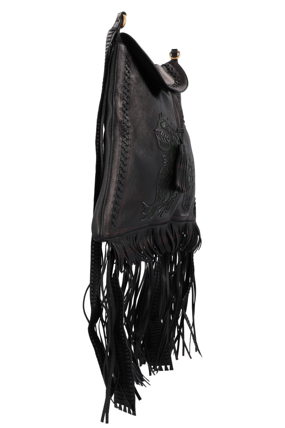 Christian Dior Niki De Saint Phalle Fringed Hobo Bag Leather Black