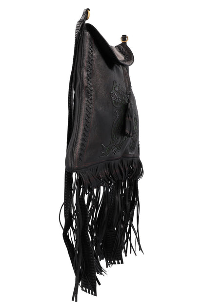 Christian Dior Niki De Saint Phalle Fringed Hobo Bag Leather Black