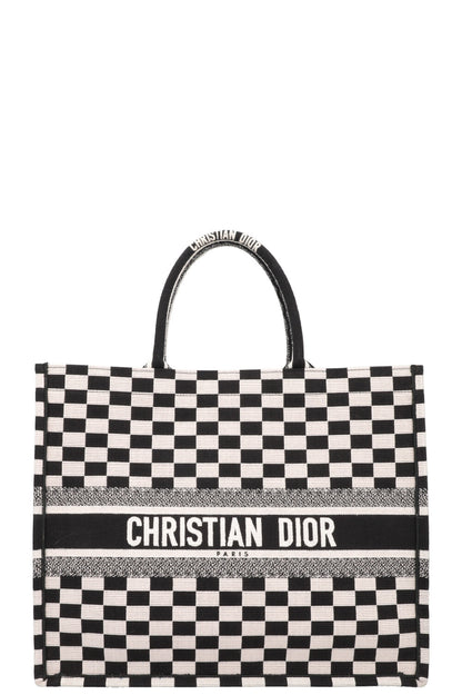 Christian Dior Medium Check Book Tote Black White