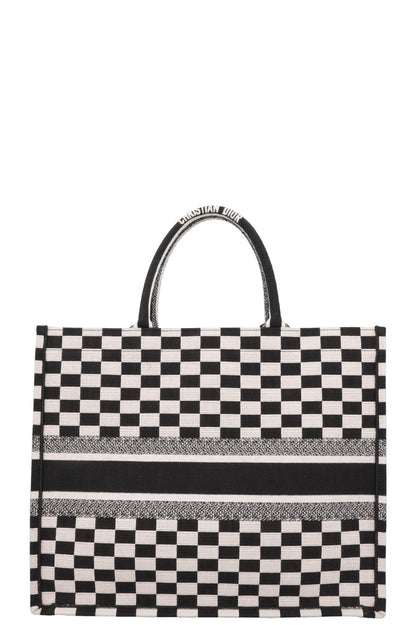 Christian Dior Medium Check Book Tote Black White