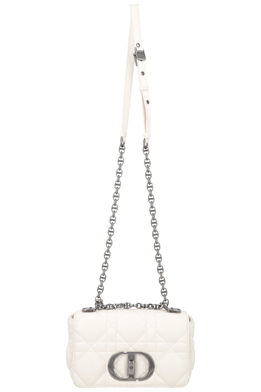 Christian Dior Small Caro Quilted Crossbody Bag White