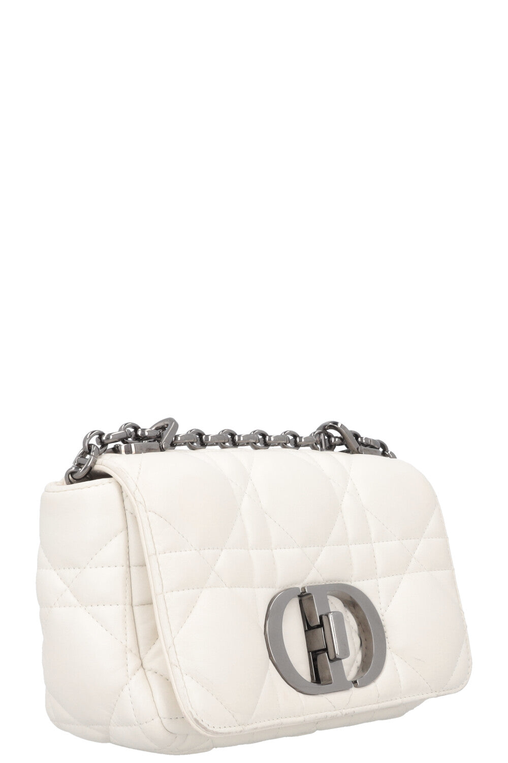 Christian Dior Small Caro Quilted Crossbody Bag White