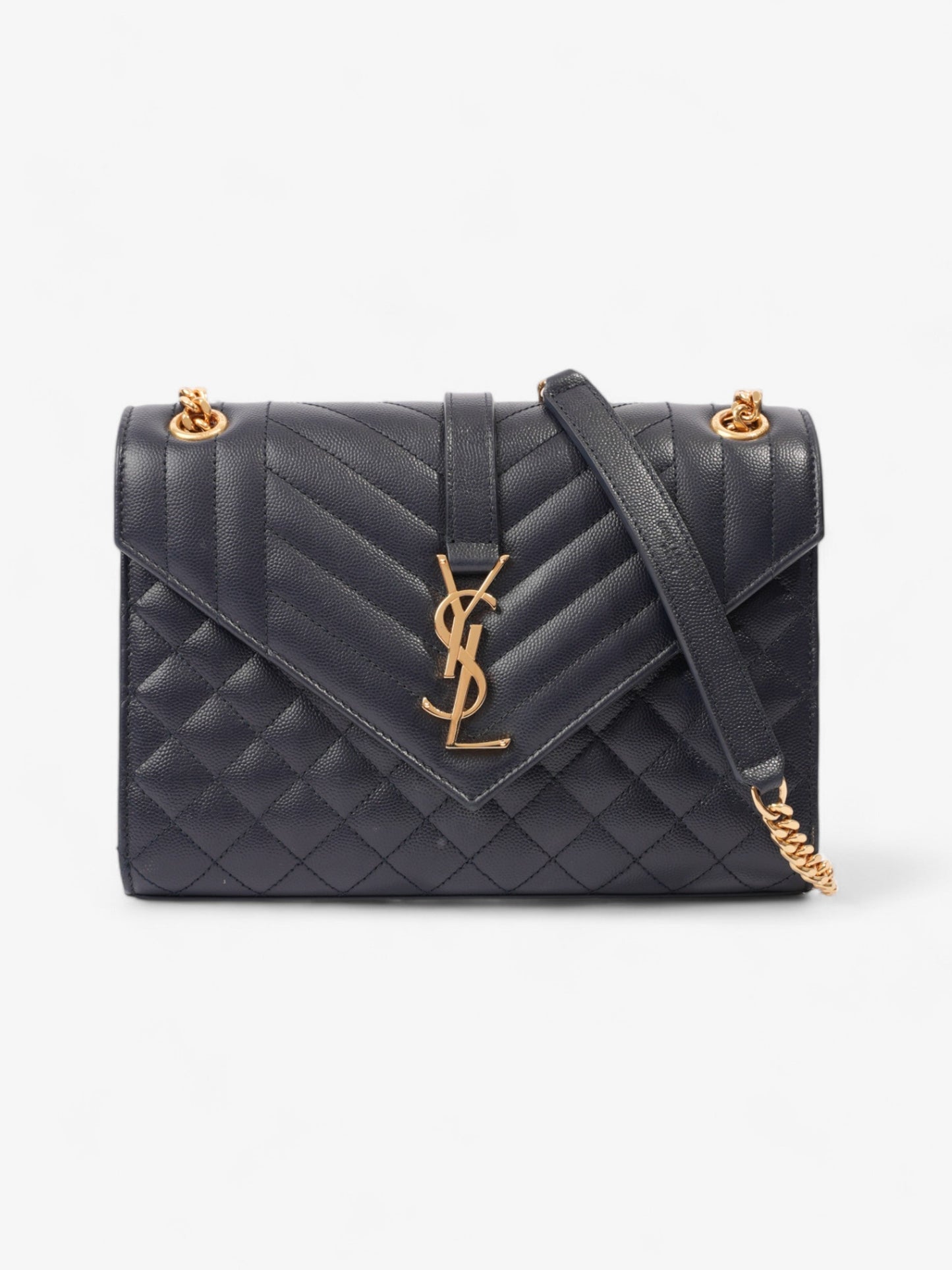 Saint Laurent Envelope Navy Blue Grained Leather Medium