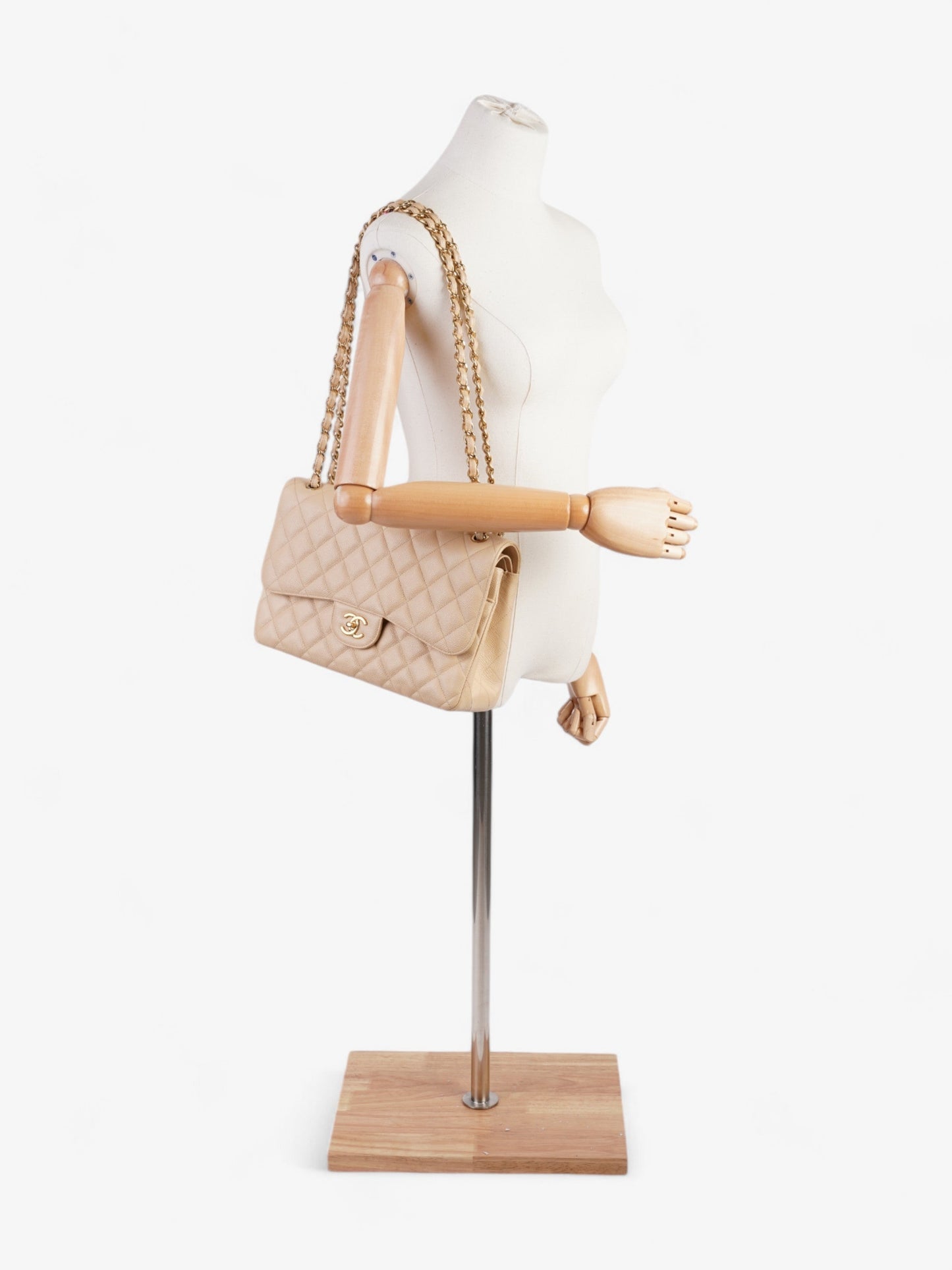 Chanel Classic Flap Beige Caviar Leather Jumbo