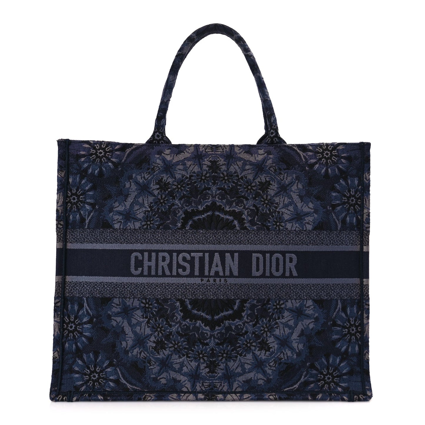 Christian Dior Canvas Embroidered Large Kaleidioroscopic Book Tote Blue