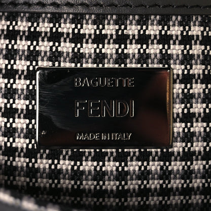Fendi Wool Vitello King Houndstooth FF Embroidered Baguette Grigio Anthracite