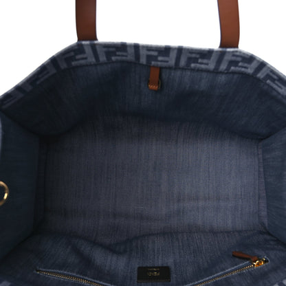 Fendi Denim Vitello King F is Fendi FF Embroidered Summer Tote Myrtle Dark Nut