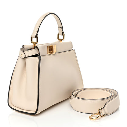 Fendi Vitello Seta Suede FF Mini Peekaboo Iconic Satchel Uovo Sigaro Marrone