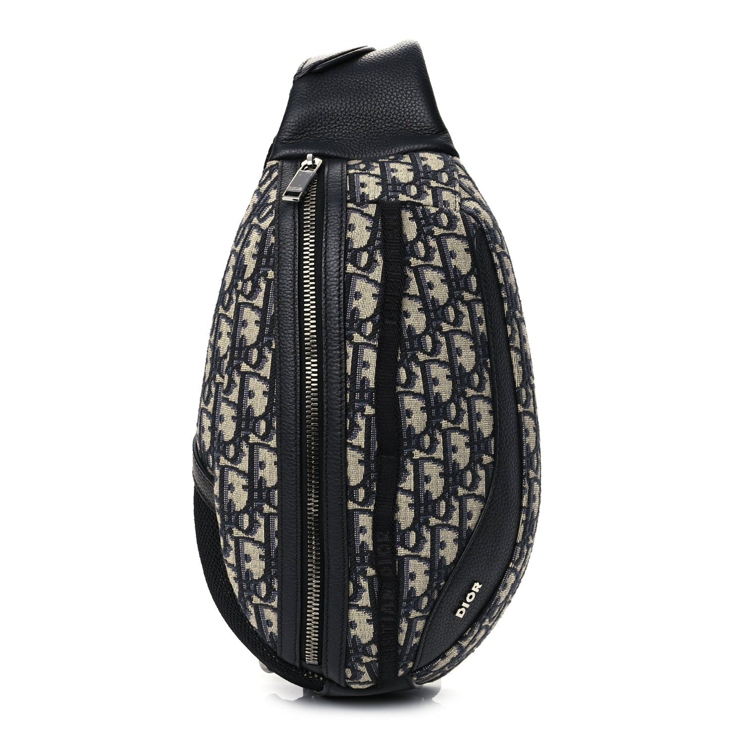 Christian Dior Grained Calfskin Oblique Scarab Sling Bag Blue Black