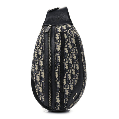 Christian Dior Grained Calfskin Oblique Scarab Sling Bag Blue Black
