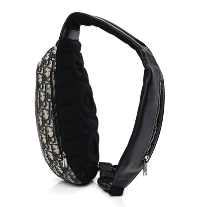 Christian Dior Grained Calfskin Oblique Scarab Sling Bag Blue Black