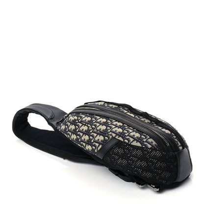 Christian Dior Grained Calfskin Oblique Scarab Sling Bag Blue Black