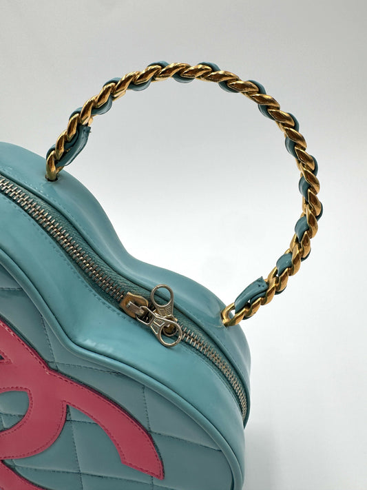 Chanel 1995 Barbie Blue Pink Heart Vanity Bag